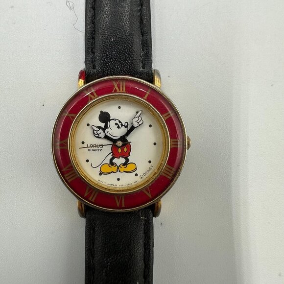 3/$30 Vintage Mickey Mouse Watch Women Gold Tone Roman Numeral Bezel - Picture 2 of 15